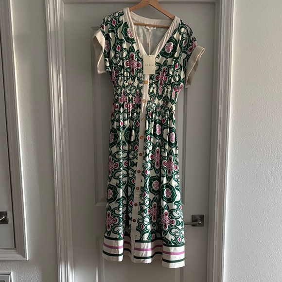 👒👒entro Green and Pink V-Neck Floral Print Dress - Picture 3 of 8